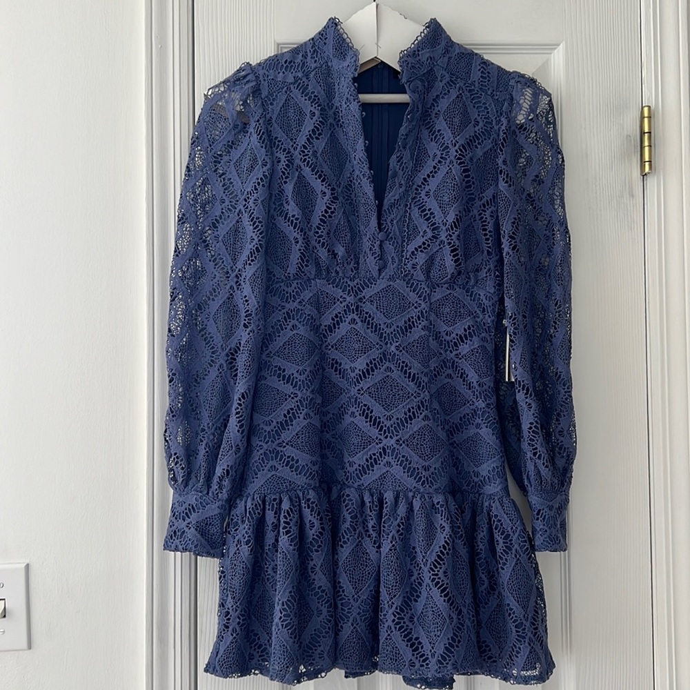 AQUA dress- NEW with tags attached, Blue Short Lace Turtle Neck Dress- XS